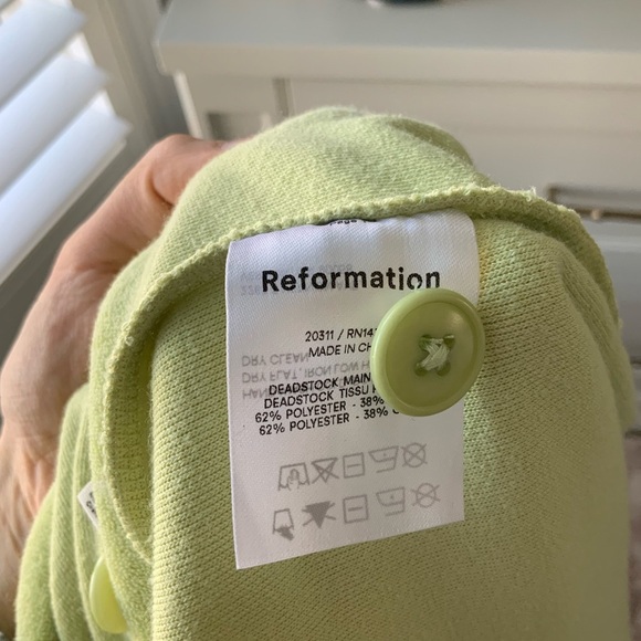 REFORMATION Fuji Button up Green Terry Shirt Short Sleeve Patch Pocket SZ Small - Picture 4 of 13